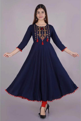 GUNGUN Women Embroidered Anarkali Kurta(Blue)
