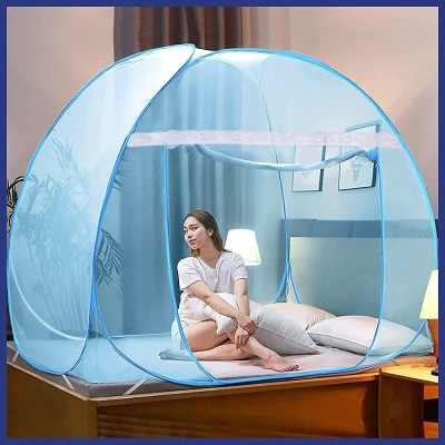 credicus Polyester Adults Washable Full Colour Double Bed King Size, Foldable Mosquito Net(Blue, Tent)