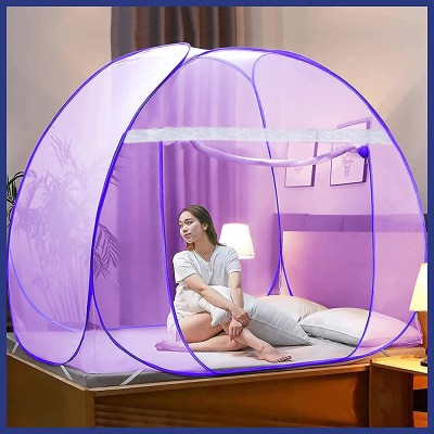 credicus Polyester Adults Washable Full Colour Double Bed King Size, Foldable Mosquito Net(Purple, Tent)