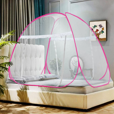 credicus Polyester Adults Washable Mosquito Net Double Bed With Saviours Mosquito Net(Pink, Tent)