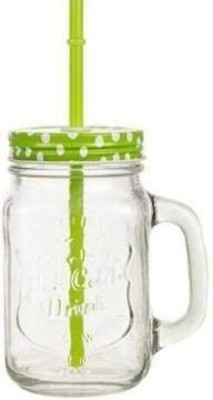 Coco Kitchen Glass Mason Jar With Metal Lid And Reusable Straw For Drinks, Beverages ( 1 Piece, Random Color, 450 ml) Glass Mason Jar(450 ml)