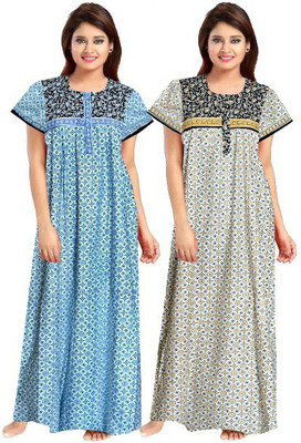 SILVER ORGANISATION Women Nighty(Blue, White)