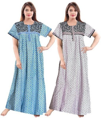 Khushi Print Women Nighty Set(Blue, Pink)