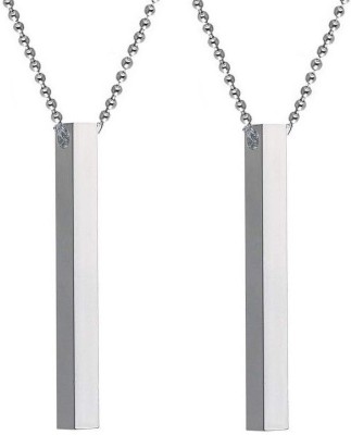 Uniqon (Set Of 2 Pcs) Silver 3D Vertical Bar Cuboid Stick Pendant Locket Mens Women Stainless Steel