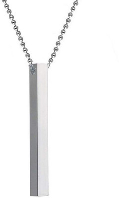 VIANSH Silver 3D Vertical Bar Cuboid Stick Pendant Locket Necklace Chain Mens Women Stainless Steel Pendant