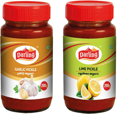 Darling Pickles Combo(Buy 1 Get 1): Garlic Pickle 200g and Lemon Pickle 200g Lemon, Ginger, Garlic, Mixed Pickle(2 x 200 g)