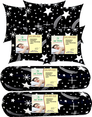 ACTOS Microfibre Bolster Pack of 7 Geometric 5 Cushion And 2 Bolster(Black, White)