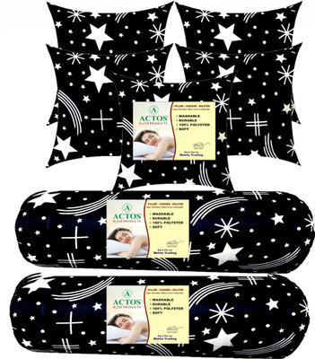 ACTOS Star print Combo Set Of 5 Cushion And 2 bolster Microfibre Geometric Bolster Pack of 7(Black, White)