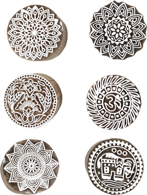 Global Art Traders Set of 6 Round Shape Block Mandala Art Handcrafted design Wooden Block Printing Blocks(Pack of 6)