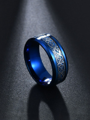 YELLOW CHIMES Dragon Celtic Inlay Polish Finish Steel Ring Stainless Steel Titanium Plated Ring
