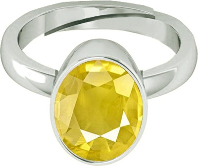 barmunda gems 7.25 Ratti / 6.52 CT. Yellow sapphire Pukhraj panchdhatu ring for men and women Brass Sapphire Rhodium Plated Ring