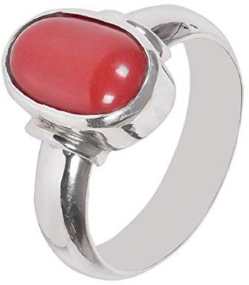 RATAN BAZAAR Coral Ring Natural moonga 5.25 carat Stone Certified Unheated & Untreated Astrological For Men & Women Stone Coral Silver Plated Ring