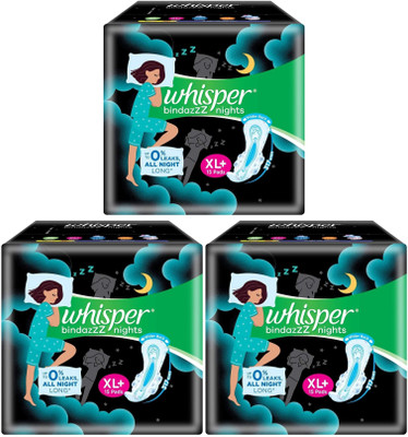 Whisper bindazzZ nights XL+ ( 15+15+15 pads ) Sanitary Pad (Pack of 3)