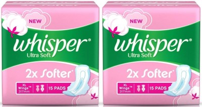Whisper ultra Soft XL wings ( 15+15 pads ) Sanitary Pad  (Pack of 2)