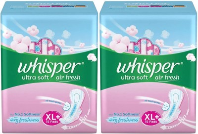 Whisper ultra Soft air fresh XL+ ( 15+15 pads ) Sanitary Pad  (Pack of 30)