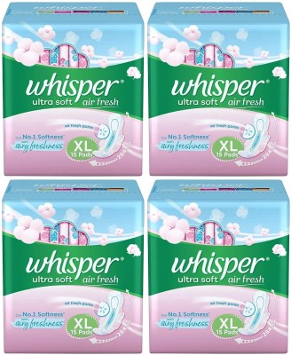 Whisper ultra Soft air fresh XL ( 15+15+15+15 pads ) Sanitary Pad  (Pack of 60)
