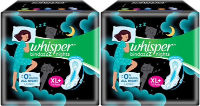 Whisper bindazzZ nights XL+ ( 15+15 pads ) Sanitary Pad (Pack of 2)