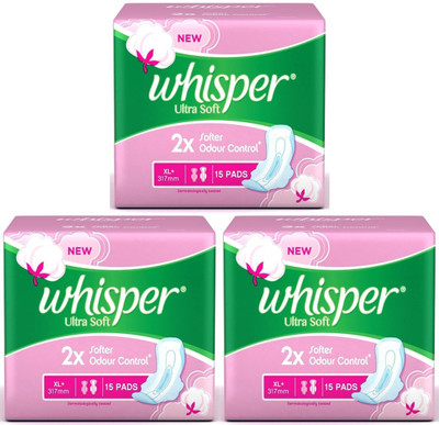 Whisper ultra Soft XL+ ( 15+15+15 pads ) Sanitary Pad (Pack of 3)