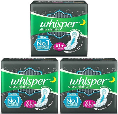 Whisper ultra nights XL+ ( 15+15+15 pads ) Sanitary Pad (Pack of 3)
