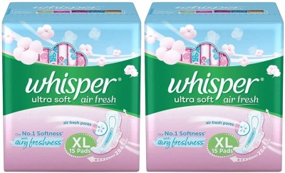 Whisper ultra Soft air fresh XL ( 15+15 pads ) Sanitary Pad  (Pack of 30)