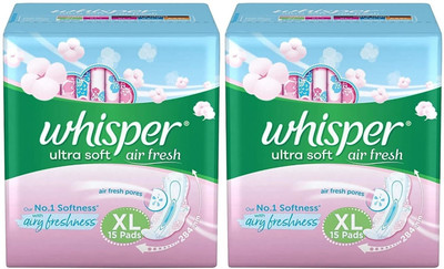 Whisper ultra Soft air fresh XL ( 15+15 pads ) Sanitary Pad (Pack of 30)