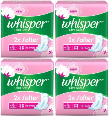 Whisper ultra Soft XL wings ( 15+15+15+15 pads ) Sanitary Pad  (Pack of 4)