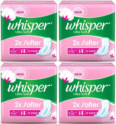 Whisper ultra Soft XL wings ( 15+15+15+15 pads ) Sanitary Pad (Pack of 4)