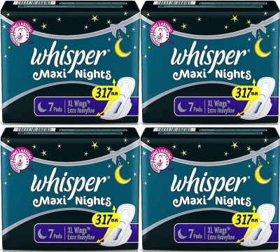Whisper Maxi Nights XL wings ( 7+7+7+7 pads ) Sanitary Pad  (Pack of 28)
