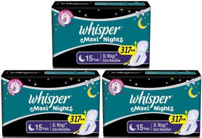 Whisper Maxi Nights XL wings ( 15+15+15 pads ) Sanitary Pad  (Pack of 3)
