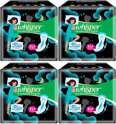 Whisper bindazzZ nights XL+ ( 15+15+15+15 pads ) Sanitary Pad (Pack of 4)