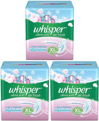 Whisper ultra Soft air fresh XL ( 15+15+15 pads ) Sanitary Pad (Pack of 45)