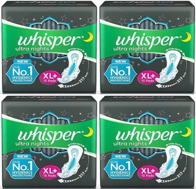 Whisper ultra nights XL+ ( 15+15+15+15 pads ) Sanitary Pad  (Pack of 4)