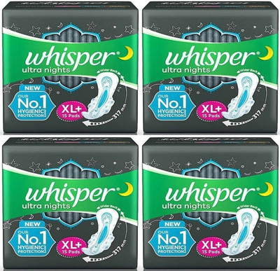 Whisper ultra nights XL+ ( 15+15+15+15 pads ) Sanitary Pad (Pack of 4)