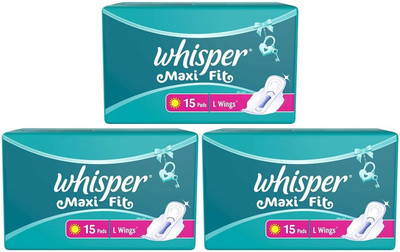 Whisper Maxi Fit L wings ( 15+15+15 pads ) Sanitary Pad (Pack of 45)