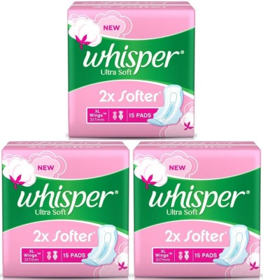 Whisper ultra Soft XL wings ( 15+15+15 pads ) Sanitary Pad  (Pack of 3)