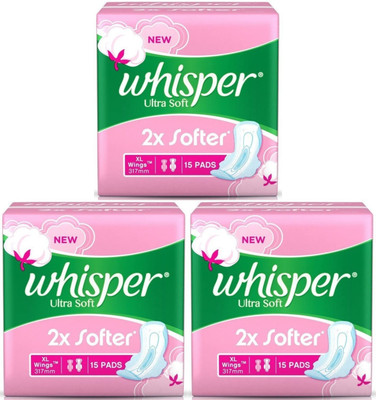Whisper ultra Soft XL wings ( 15+15+15 pads ) Sanitary Pad (Pack of 3)