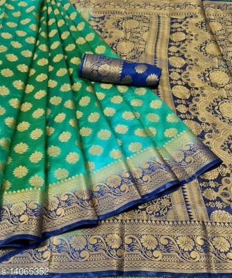 PANTHUDI Woven, Solid/Plain Kanjivaram Nylon, Jacquard Saree(Light Green)