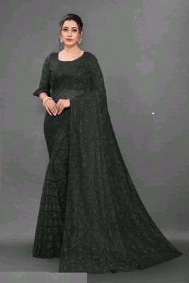 shree maruti fashion Solid/Plain Bollywood Net Saree(Maroon)