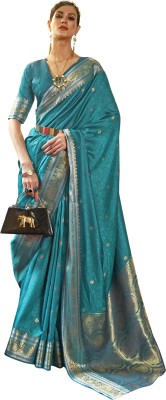 Ratnavati Self Design Banarasi Silk Blend Saree(Light Blue)