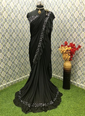 Greeva fashion Self Design Bollywood Lycra Blend Saree(Black)