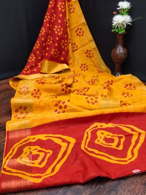 Uveeka Printed Daily Wear Cotton Blend Saree(Yellow)