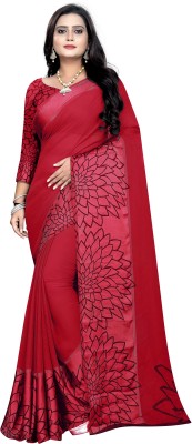 MM VENTURE Printed Daily Wear Georgette, Satin Saree(Red)