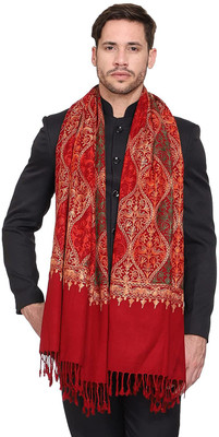Braid N Cord Polyester Wool Blend Embroidered Men, Women Shawl(Maroon)