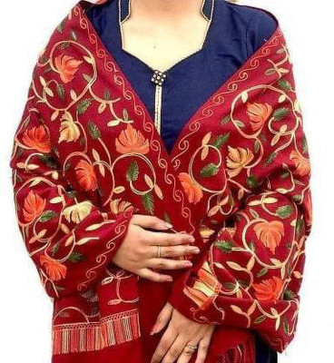 PASHTUSHS Wool Floral Print Women Shawl(Maroon)