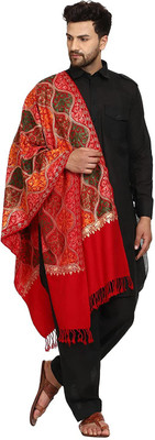 Braid N Cord Polyester Wool Blend Embroidered Men, Women Shawl(Red)
