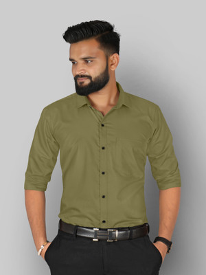 StyleMODO Men Solid Formal Green Shirt