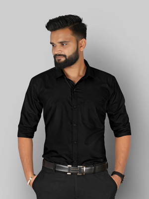 StyleMODO Men Solid Formal Black Shirt