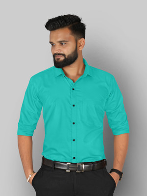 StyleMODO Men Solid Formal Green Shirt