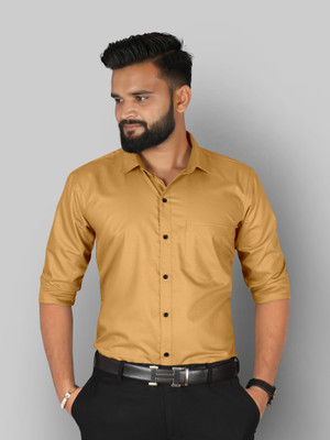 StyleMODO Men Solid Formal Khaki Shirt