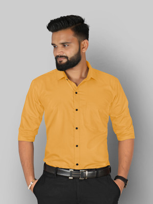 StyleMODO Men Solid Formal Yellow Shirt